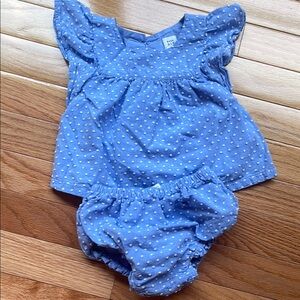 Blue Polka Dot Baby Girl Outfit, 6-12m